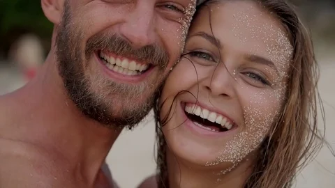 Happy Couple having fun on the Beach in Bali Stock Footage 71576260