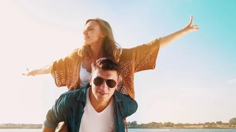 Happy couple having fun outdoor, love and friendship Stock Footage 80492693
