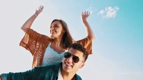 Happy couple having fun outdoor, love and friendship Stock Footage 80492789