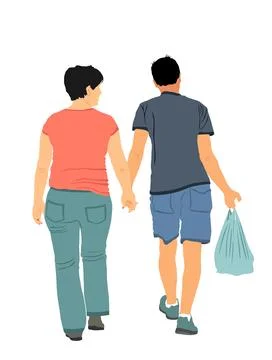 Happy couple hold hands vector illustration isolated Ilustração Stock