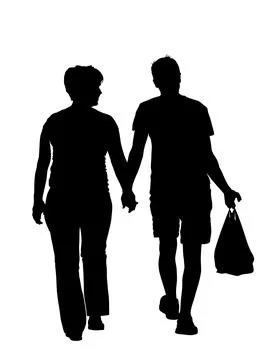 Happy couple hold hands vector silhouette illustration Stock-Illustration