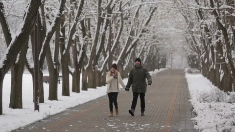 Happy couple hugging in winter Stock Footage 70222957