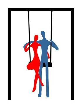 Happy couple in love swinging on swing vector silhouette illustration Stock Illustration