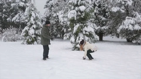 Happy couple playing in the snow Stock Footage 70223008