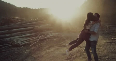 Happy Couple revolve around them in sun,they love each other and smiling Stock Footage