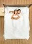 The happy couple sleeping on the bed. View from above Photo
