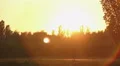 Happy couple spending weekend together, walking by hand in golden sunset rays HD Footage