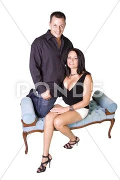 Happy couple standing up - white background Stock Photos