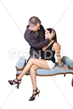 Happy couple standing up - white background Stock Photos