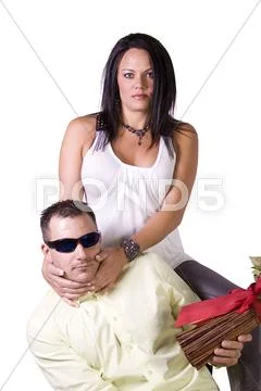 Happy couple standing up - white background Stock Photos