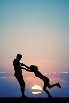 Happy couple at sunset Stock Illustration
