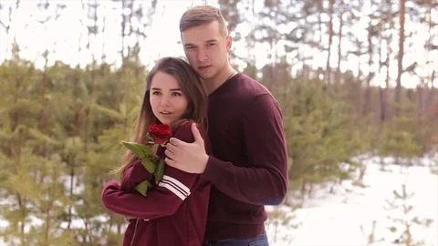 Happy couple in winter forest.Full hd video Stock Footage 73041698