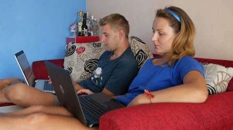 Happy Couple Working on Laptop Computer at Home Video stock 45695133