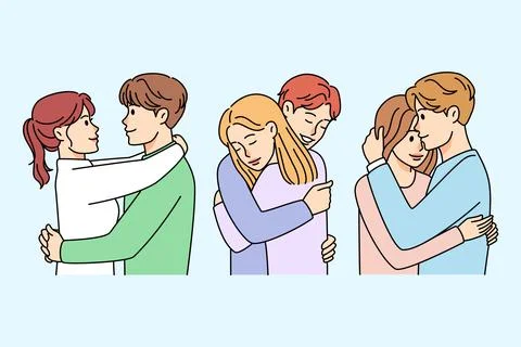 Happy couples hugging Stock Illustration