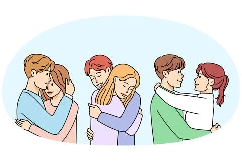 Happy couples hugging Illustrazione stock