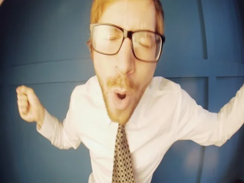 Happy crazy businessman in glasses dancing Stock Footage