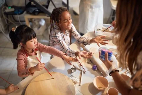 Happy creative Children having fun together on workshop.  Creative, hobby ,.. Stock Photos