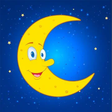 Happy crescent moon cartoon design icon. Smile crescent moon cartoon Stock Illustration