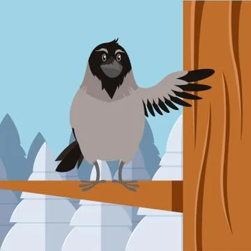 Happy Crow on the winter flat backgrownd Illustrazione stock