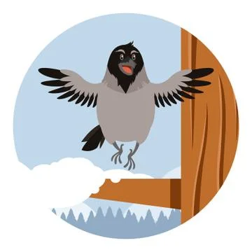 Happy Crow on the winter flat backgrownd Stock Illustration