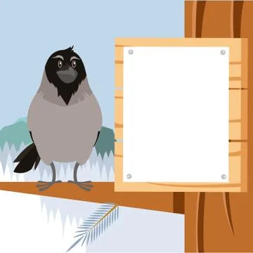 Happy Crow on the winter flat backgrownd Stock Illustration