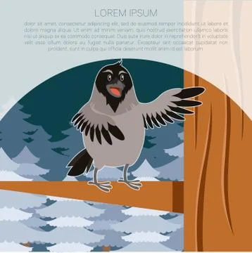 Happy Crow on the winter flat backgrownd Stock Illustration