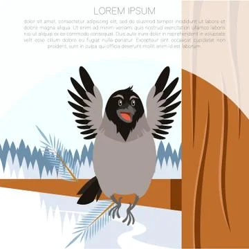 Happy Crow on the winter flat backgrownd Stock Illustration