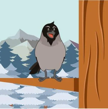 Happy Crow on the winter flat backgrownd Stock Illustration