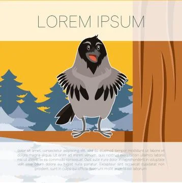 Happy Crow on the winter flat backgrownd Stock Illustration