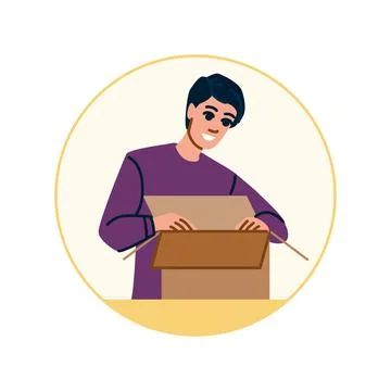 Happy customer opening parcel box receiving online order Stock Illustration