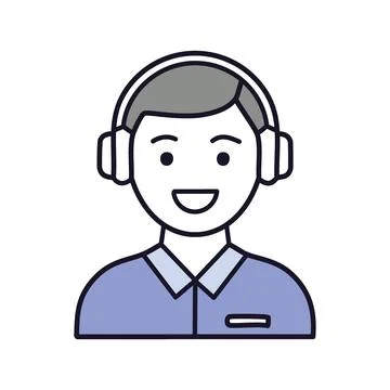 Happy customer support icon. Smiling person wearing headset, representing c.. Stock Illustration