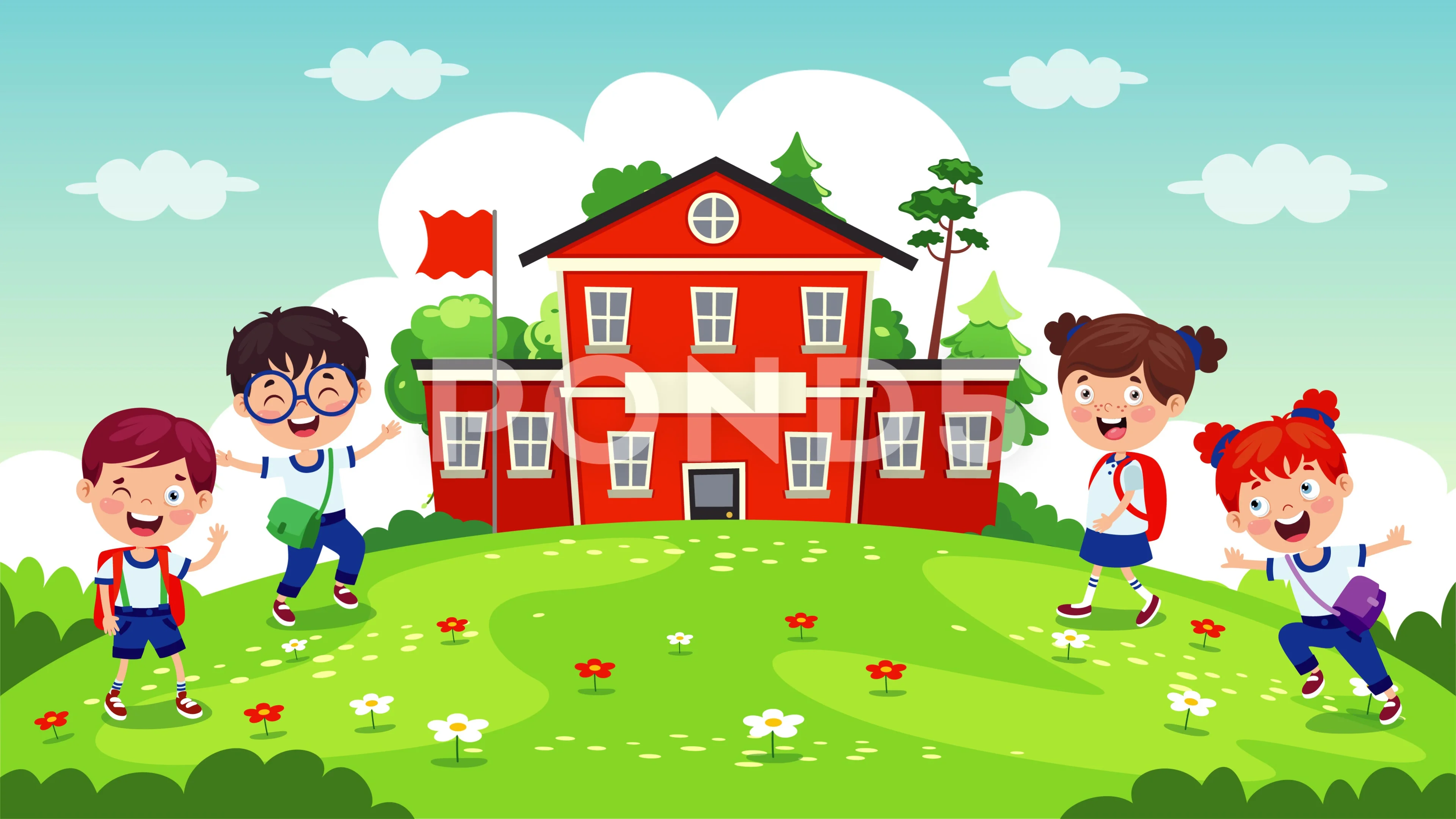 Happy Cute Cartoon School Children | Stock Video | Pond5