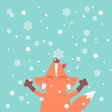 Happy cute fox with snowflake Vector illustration Stock Illustration