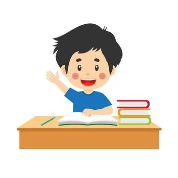 Happy Cute Kid Study Homework with Idea Stock Illustration