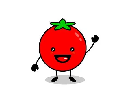 Happy cute smiling tomato, Vector flat cartoon character illustration icon,.. Stock Illustration