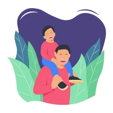 Happy dad and son flat illustration concept design for father day event Stock Illustration