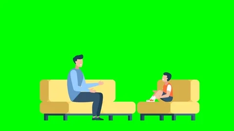 Happy dad smiling sitting on a couch. Father raises and teaches their son. Stock Footage 283667172