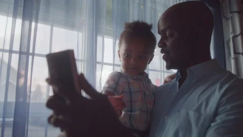 Happy Dad Talks With Son On Face Time Stock Footage 208771074