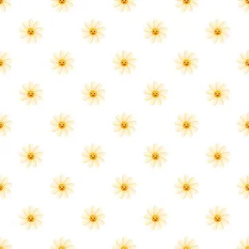 Happy daisy flower pattern smiling white seamless background 스톡 일러스트