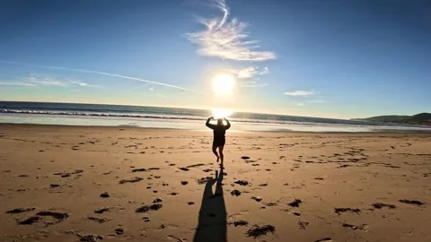 Happy dance on beach Stock Footage 300148256
