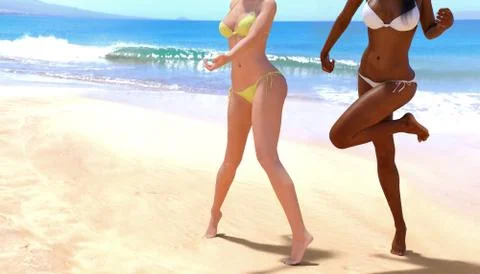 Happy dancing on beach Stock Illustration