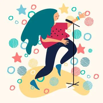 Happy dancing man with arms movement, hands up. Joyful young guy in energetic Stock Illustration