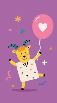 Happy Dancing Sheep with Flower Stock Illustration