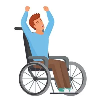 Happy disabled man with hands up Stock Illustration