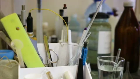 Happy disarray is in the lab. Kind of gathering, real time, indoors, in chemical Stock Footage 85615187