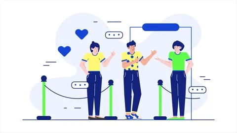 A happy discussion with speech bubbles and heart icons symbolizing communication Stock Footage 286395124
