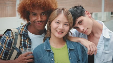Happy diverse friends looking at the camera with smile Video stock 250843839