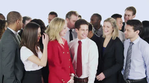 Happy, diverse group of business people isolated on white Stock Footage