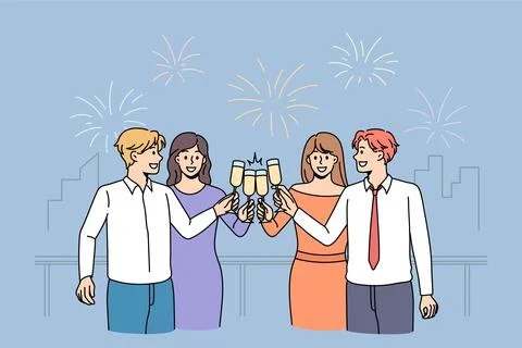 Happy diverse people celebrate cheers glasses together Stock Illustration