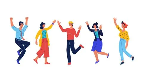 Happy diverse people group jumping for joy, having fun together. Stock Illustration